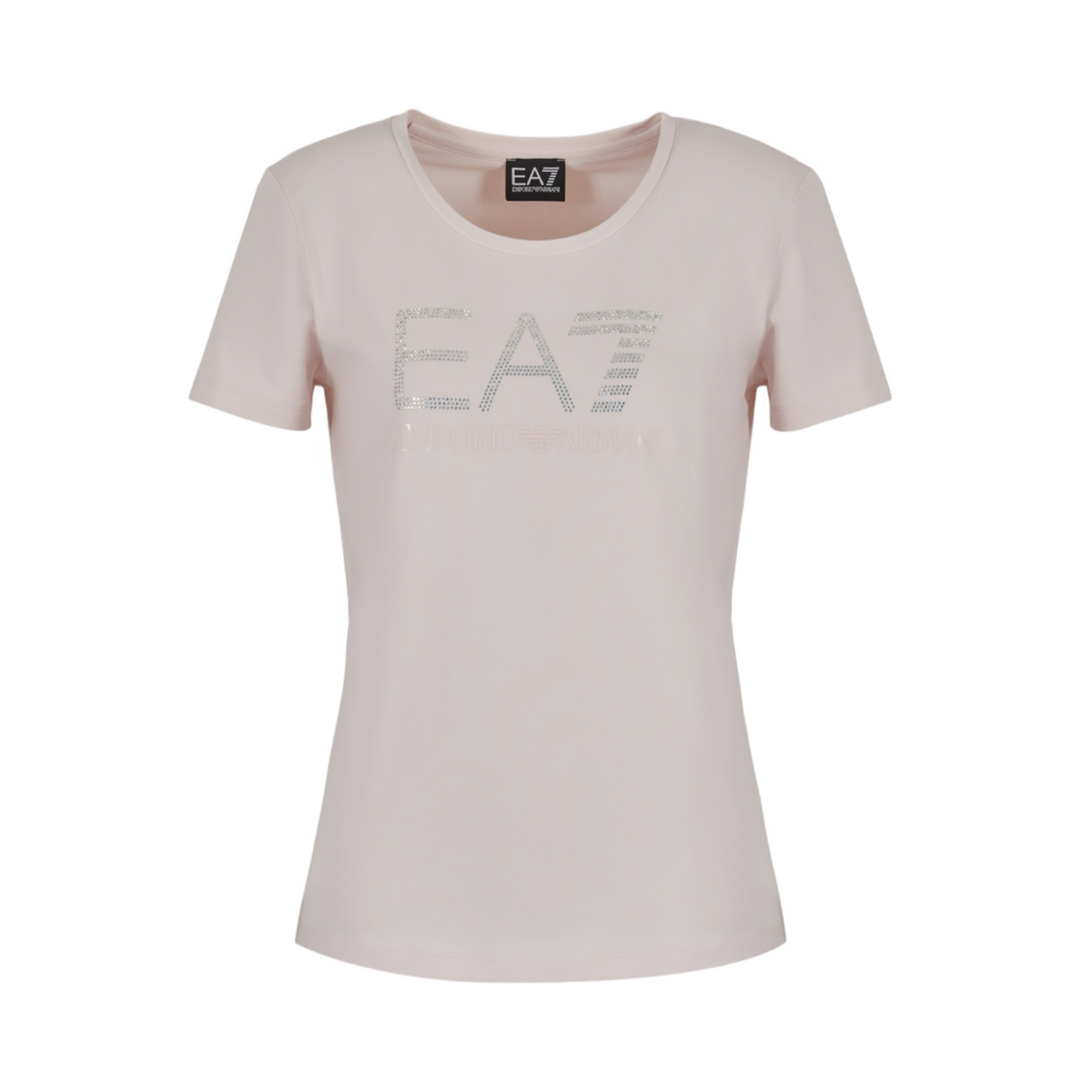 EA7 Emporio Armani T-shirt Logo Series in cotone stretch con logo strass donna