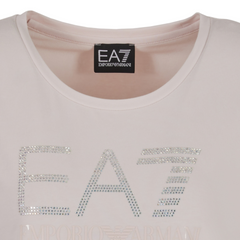 EA7 Emporio Armani T-shirt Logo Series in cotone stretch con logo strass donna