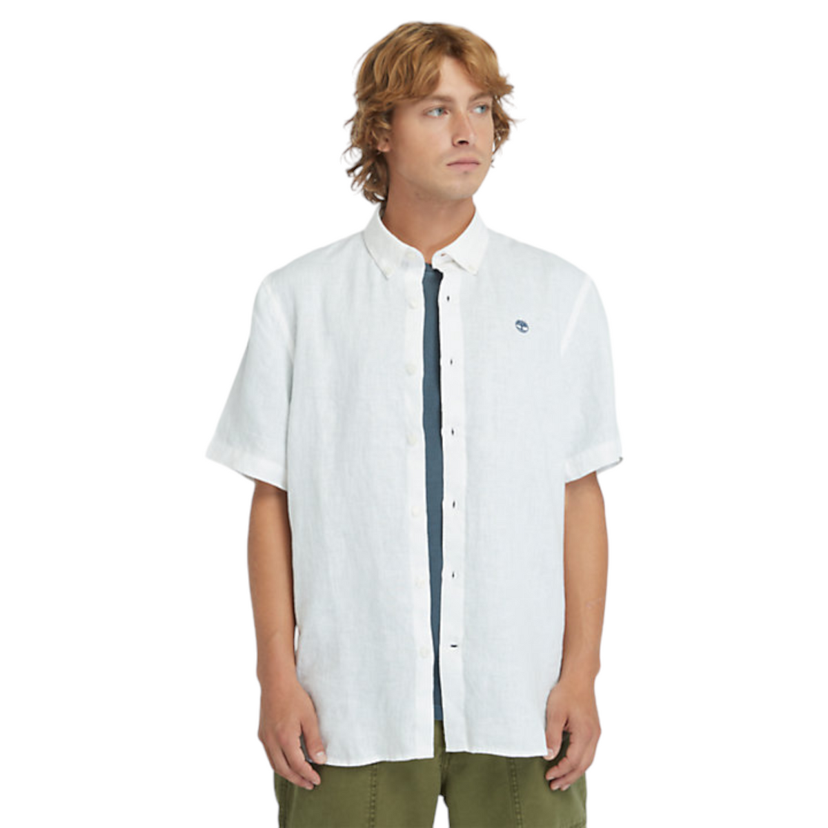 Timberland camicia a maniche corte in lino Mill Brook uomo