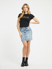 Guess t-shirt stampa frontale gold donna