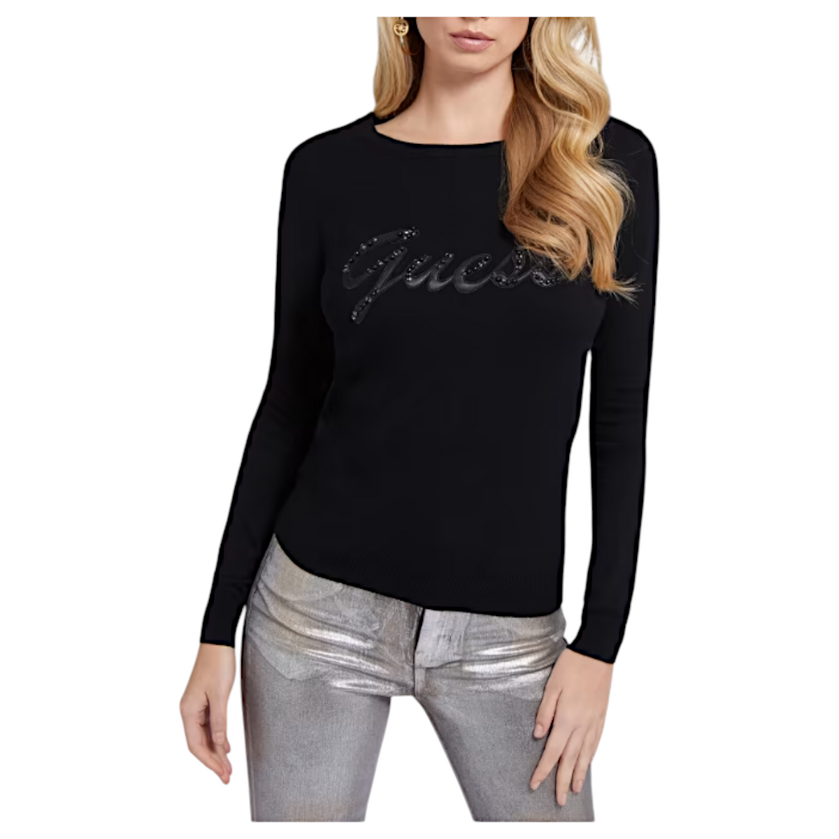 Guess Maglione logo frontale con strass donna