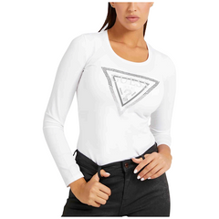 Guess  T-shirt Manica Lunga in Misto Cotone Logo Strass Donna