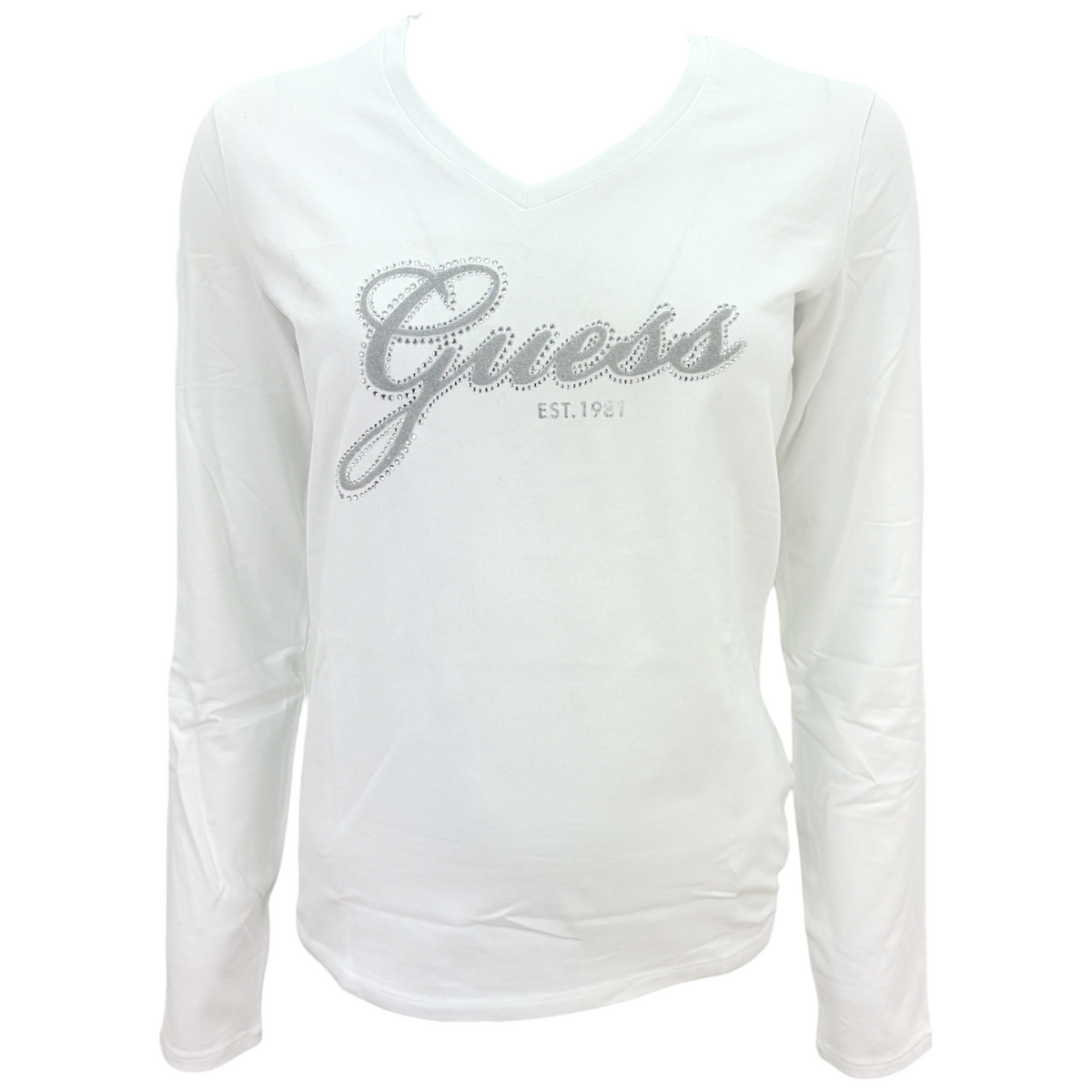 Guess  T-shirt manica lunga in Misto Cotone Scollo V Donna