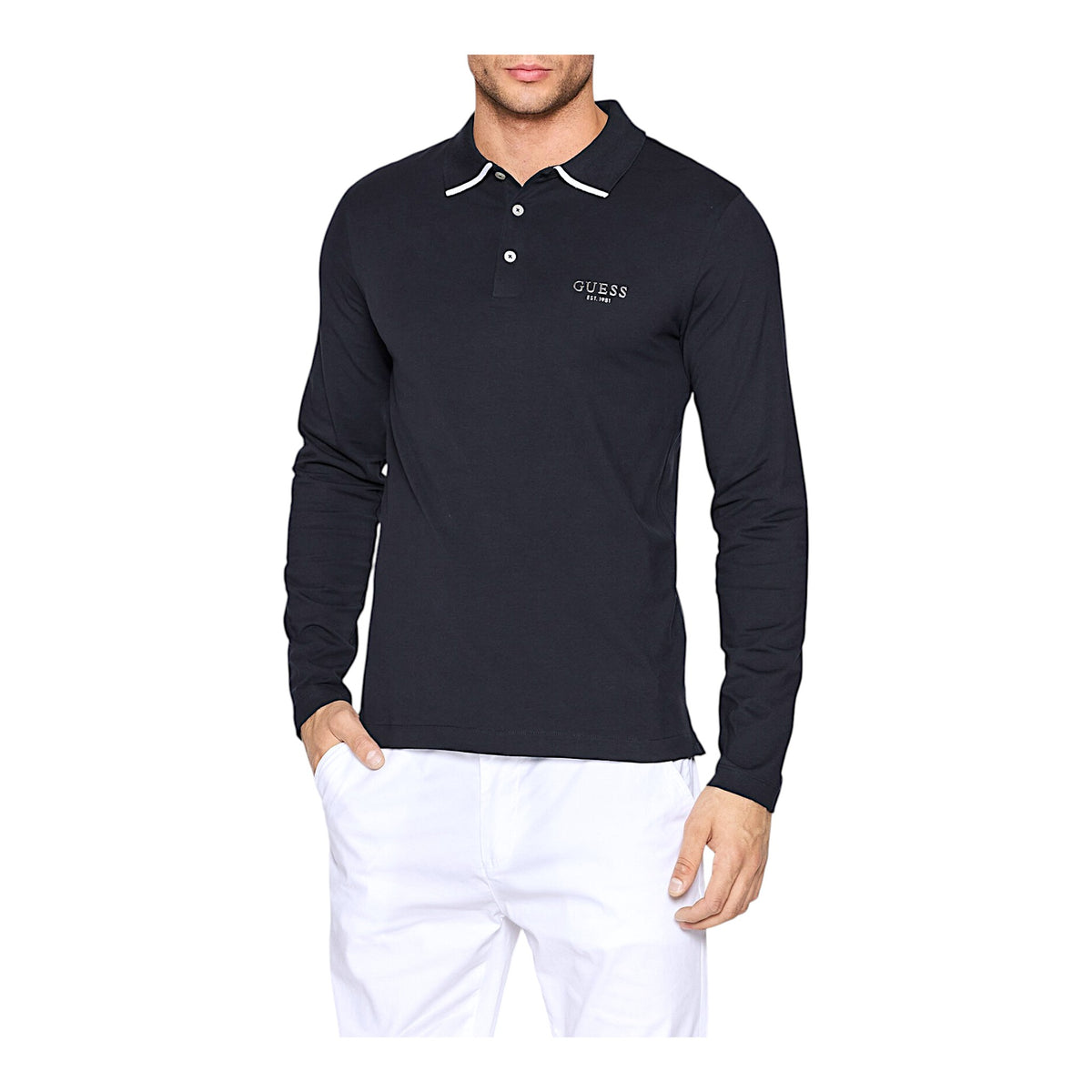 Guess Polo Manica Lunga in Cotone Uomo