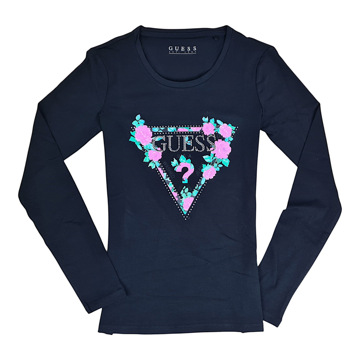 Guess t-shirt manica lunga logo fiori donna