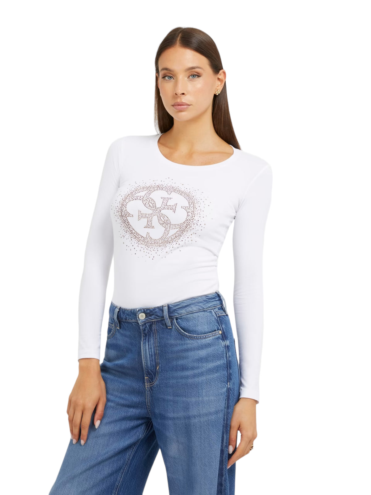 Guess t-shirt a manica lunga stretch logo donna