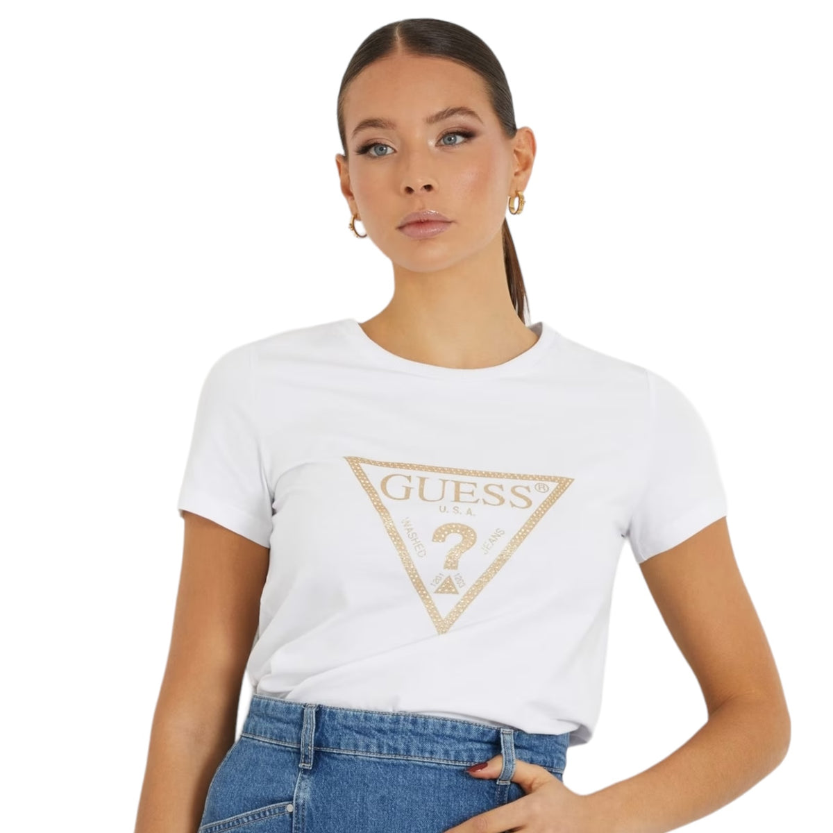 Guess T-shirt stretch logo triangolo gold donna