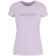 Armani Exchange T-shirt slim fit in cotone organico stretch ASV con logo glitterato donna