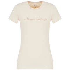 Armani Exchange T-shirt slim fit con logo di glitter donna