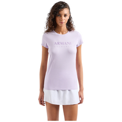 Armani Exchange T-shirt slim fit in cotone organico stretch ASV con logo glitterato donna