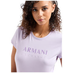 Armani Exchange T-shirt slim fit in cotone organico stretch ASV con logo glitterato donna