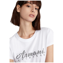 Armani Exchange T-shirt slim fit con logo con strass donna