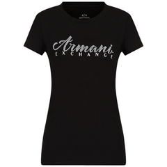 Armani Exchange T-shirt slim fit con logo con strass donna