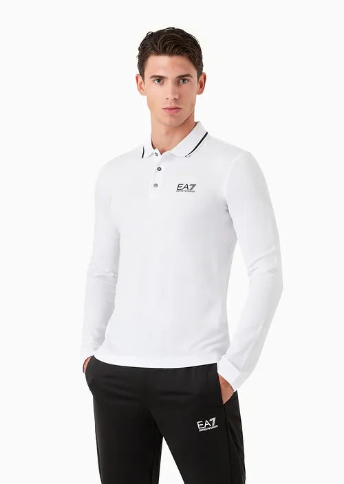 Ea7 Emporio Armani polo core identity a maniche lunghe in cotone stretch uomo