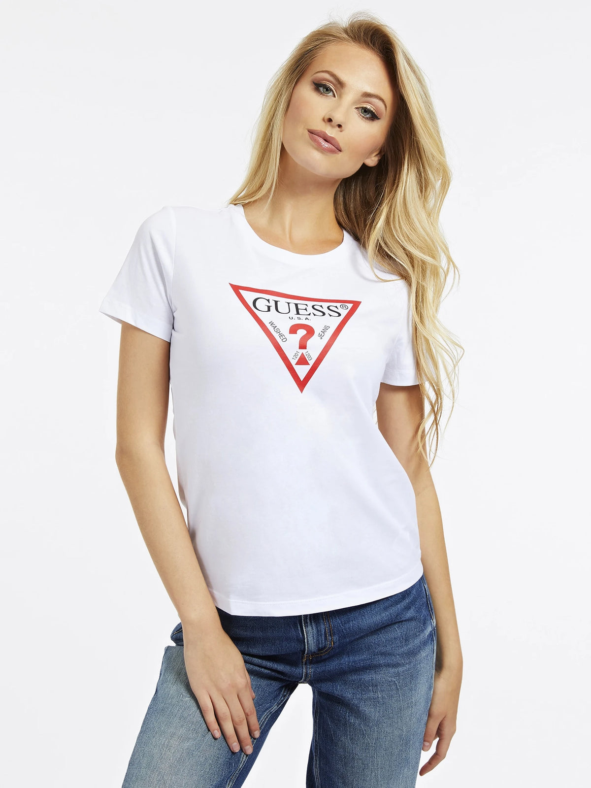 Guess t-shirt girocollo logo triangolo donna