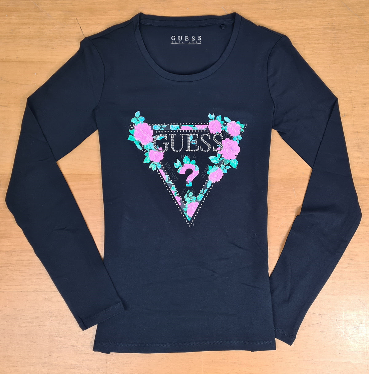 Guess t-shirt manica lunga logo fiori donna