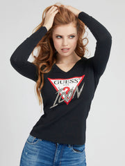 GUESS T-SHIRT MANICA LUNGA LOGO ICON DONNA