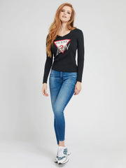 GUESS T-SHIRT MANICA LUNGA LOGO ICON DONNA