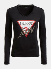 GUESS T-SHIRT MANICA LUNGA LOGO ICON DONNA