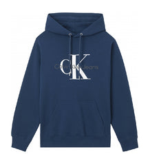 Calvin klein felpa con cappuccio e monogramma in cotone biologico uomo